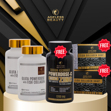 Load image into Gallery viewer, DUO GLUTA + FREE 1  POWERDOSE-C + FREE 2 COLLAGEN SOAP+ FREE 1 VIRGIN AGAIN SOAP (PROMO UNTIL FEB.18)