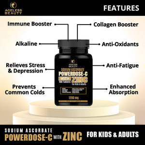 Powerdose- C Sodium Ascorbate Vitamins with Zinc | For Kids & Adult